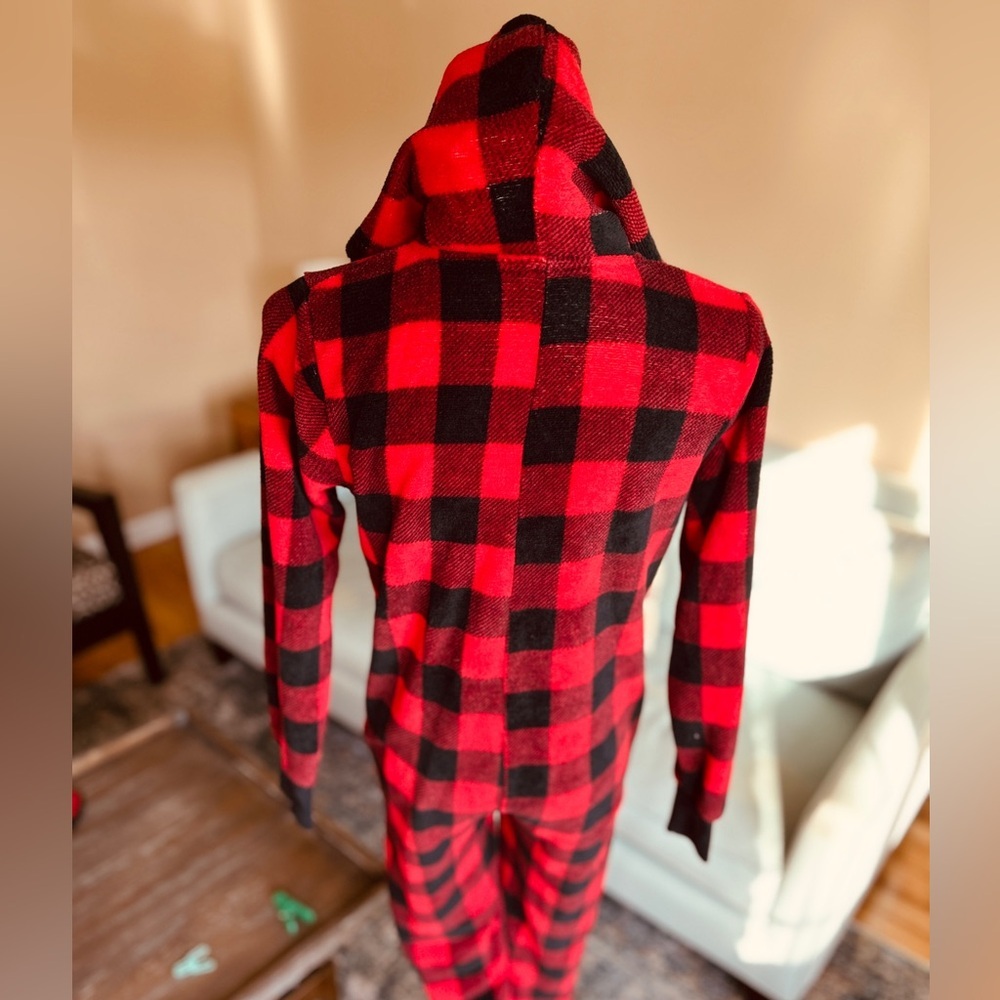 Totally Pink Buffalo Plaid Fleece Hooded Onesie Buffalo Women’s Size Large - Picture 11 of 15